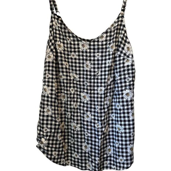 Torrid Stretch Challis Plaid Daisy Print Ava Cami Tank Top Black Size 00 M/L - Picture 1 of 6